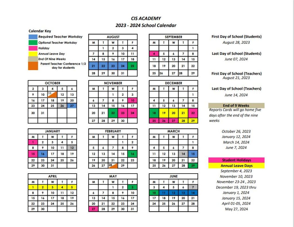 20232024 School Calendar & Open House Communities In Schools